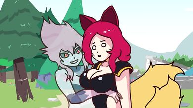 Ahri and Eve get nasty with a dildo and pussy