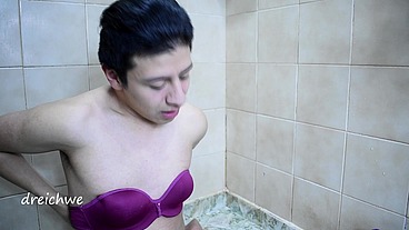 fetish of women's clothing in the bathroom