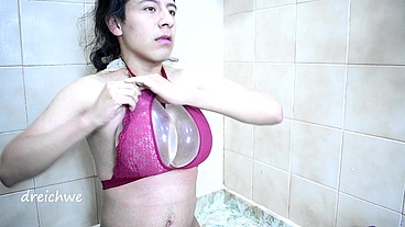fetish of women's clothing in the bathroom
