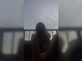 Teen gets caught stripping naked and cumming on hotel balcony