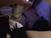 Diaper Trans girl, puslates and cum's in her bunny hop diapers and onsie