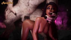 Albino Minotaur fucks cartoon girl's ass in wild life