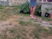 Kennie Jai gardens naked with a hard on