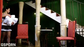 Brunette MILF maid gets her perfect ass fucked in anal doggystyle