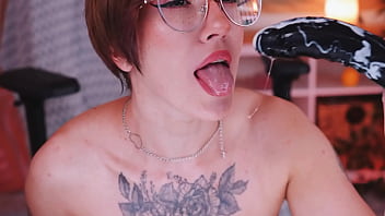 Sloppy dildo sucking and nipple clamps