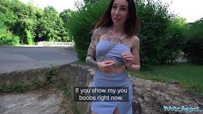 Smoking hot tattooed babe gets fucked outdoors by Public Agent