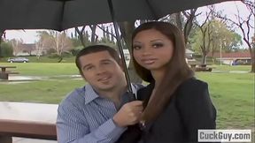 Loser husband watching her wife go black