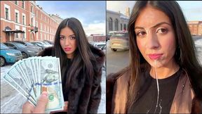 Hot Babe Parades, Face Splattered, In Crowded Street, Cock Money Makes Her Glow Bright