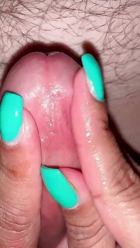 Up Close POV Frenulum Tease on Dick Head with Thumbs and Beautiful Nails