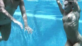 Jessica and Lindsay swim nude into the pool