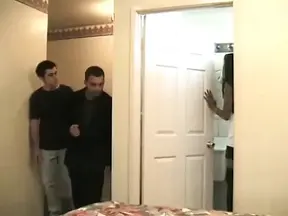 Latina milf enjoys a double penetration from two big cocks.