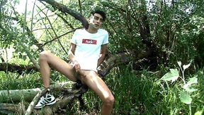 rubs one out in the woods