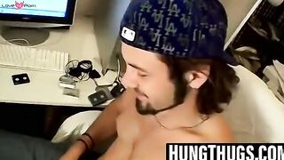 Hunky straight thug strokes juicy man tool slow