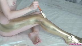 beauty in gold paint sucks cock and fucks in different poses - laloka4you