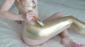 beauty in gold paint sucks cock and fucks in different poses - laloka4you