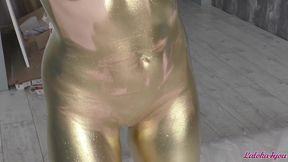 beauty in gold paint sucks cock and fucks in different poses - laloka4you
