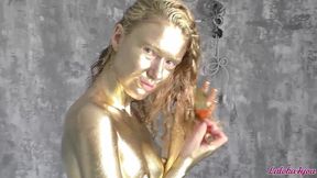 beauty in gold paint sucks cock and fucks in different poses - laloka4you
