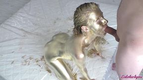 beauty in gold paint sucks cock and fucks in different poses - laloka4you