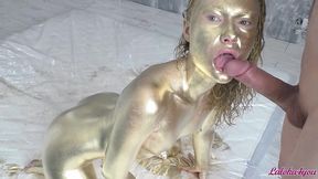 beauty in gold paint sucks cock and fucks in different poses - laloka4you