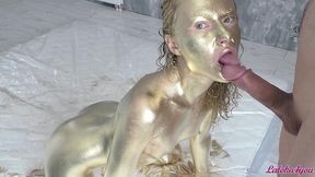 beauty in gold paint sucks cock and fucks in different poses - laloka4you