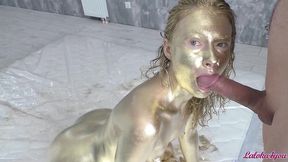beauty in gold paint sucks cock and fucks in different poses - laloka4you