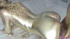 beauty in gold paint sucks cock and fucks in different poses - laloka4you