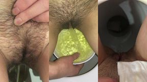 pissing girl, urine close-up. shows very dirty worn underpants. compilation 4 videos