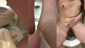 pissing girl, urine close-up. shows very dirty worn underpants. compilation 4 videos