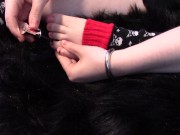 Red Vinyl Kitty Paints Her Toenails While Wearing Skull Legwarmers Preview