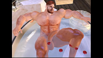 huge hairy hunk Karras relaxes in tub