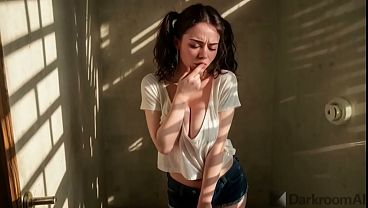 He caught his 18yo stepsister masturbating in the bathroom and helped her with his big black cock[AI]