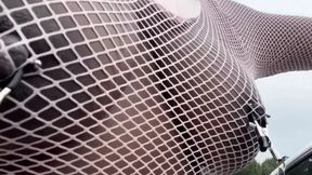 Walking Around in Fishnet Dress Fucking My Pussy on Public Staircase