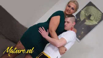 Voluptuous Blonde Stepmom Seduces Shy Stepson with Her Massive Curves