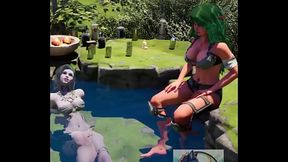 Elf girl and Dryad chill in the pond  Wild Sin