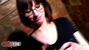 Big tit brunette fucked in the toilets