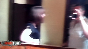 Big tit brunette fucked in the toilets