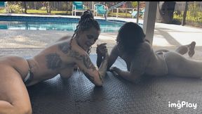 Part 1 FIRST TIME EVER Sugar Diamond vs Andi Vicious in an competitive topless arm wrestling match