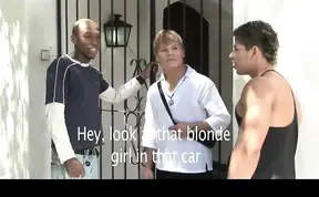 Busty blonde milf gets gangbanged by three luckiest guys