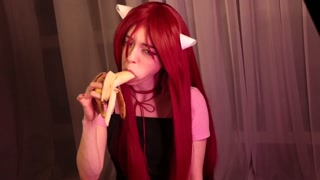 Nyu sucks the banana  so thoroughly until it melts in his mouth. Elfen lied