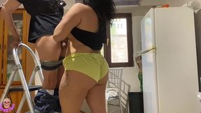 naughty wife receiving the technician without panties and bra