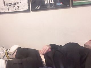 Amateur cum in full Hockey gear after training