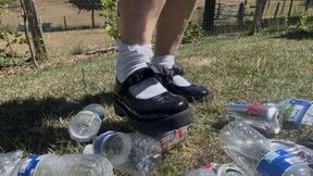 Amelie Crushing cans and bottles in her new school shoes