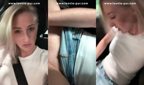 OMG so risky! Fingered my tight pussy to orgasm in public parking garage