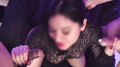 My wife got two big cocks in her mouth with her swinger friends