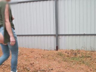pissing with a meaty stream on the street by the fence 4K