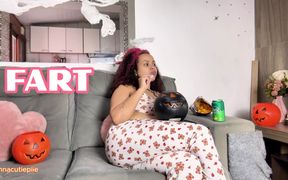 Gassy BBW Halloween Movie Night with Farting and Burping