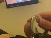 Sissy is watching porn and gets horny in chastity cage