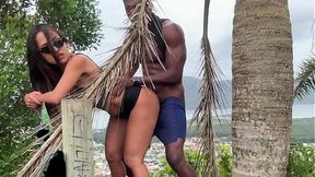 Latina housewife takes big black cock in her tight pussy outside