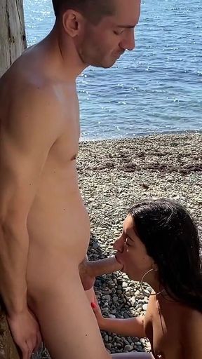 Cute Petite Girl Jerks My Cock on Public Beach and Exposes Her Tight Pussy