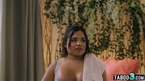 Latina Summer Col has to clean her neighbors big black cock to avoid jail